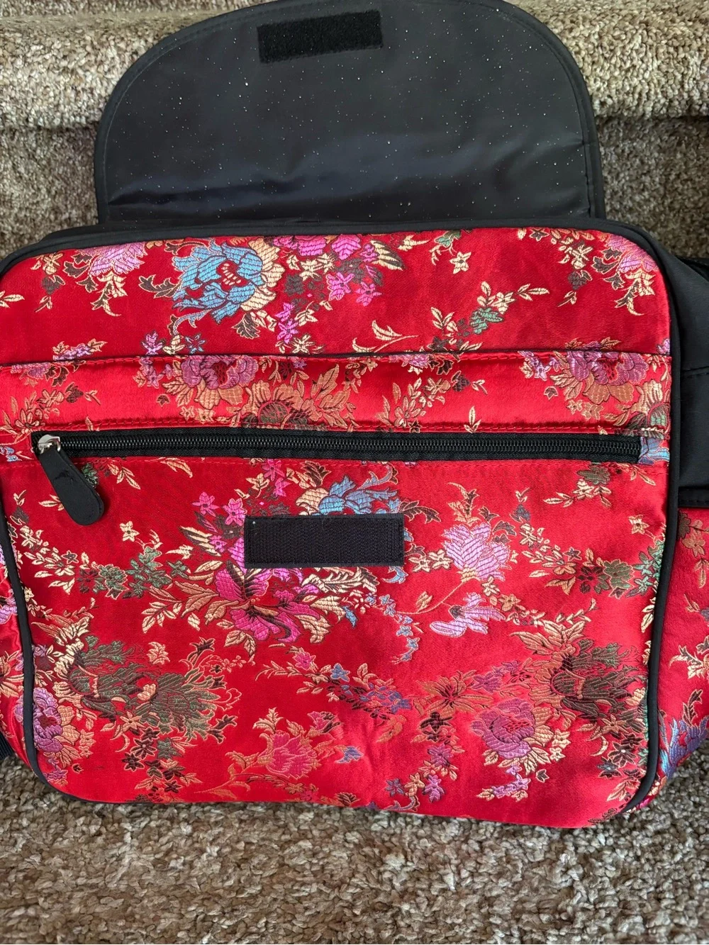 Red Floral Crossbody Messenger Bag